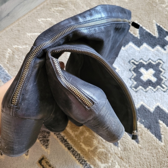 Eileen Fisher Black Leather Heeled Tall Boots - Picture 4 of 12